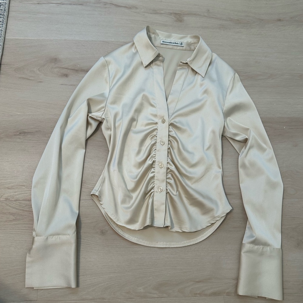 Satin Cream Ruched Top